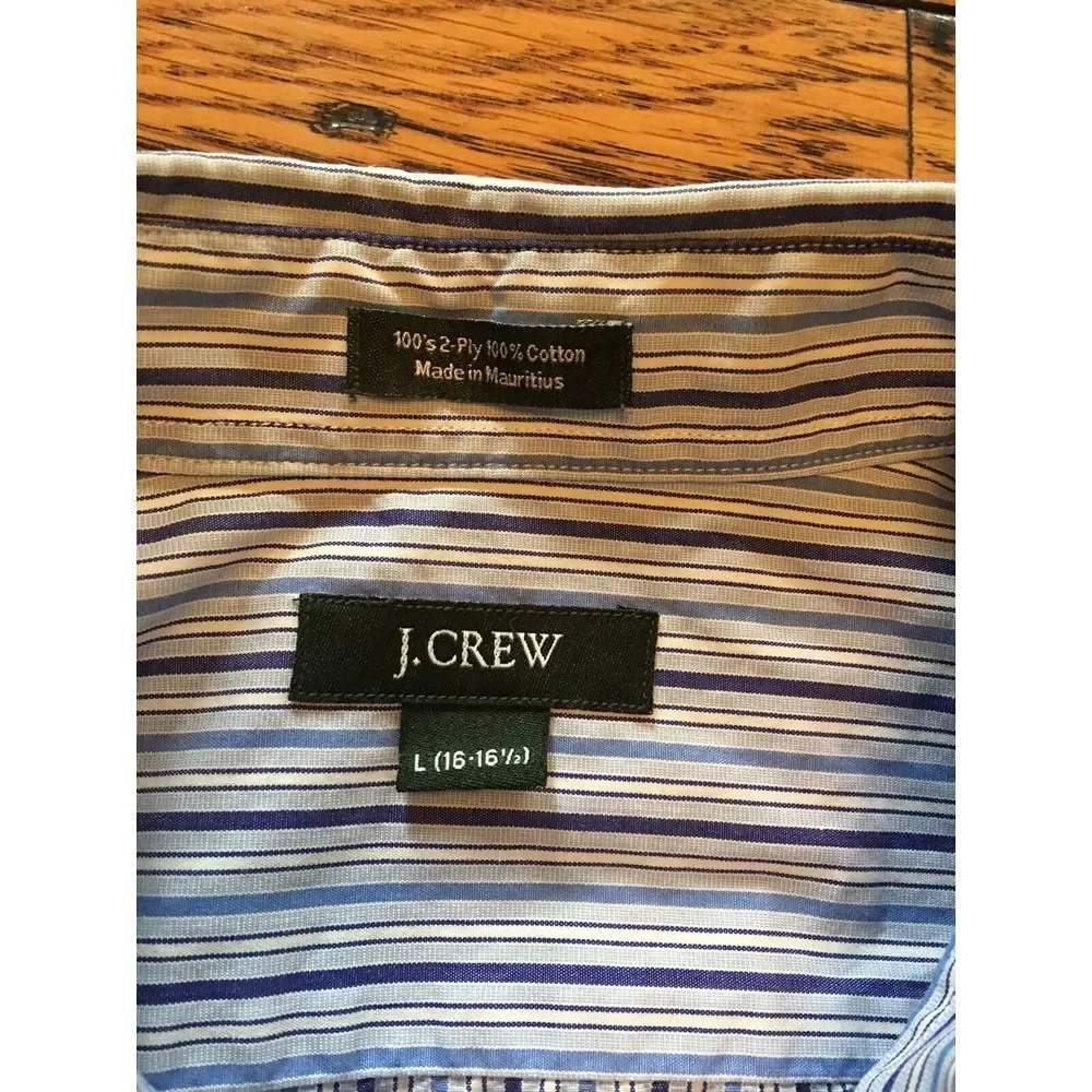 J. Crew Blue Striped Men's Dress Shirt Oxford Size 16-16‎ 1/2 2 Ply